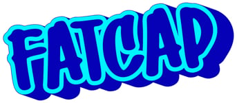 Fatcap logo with blue letters in a light blue outline