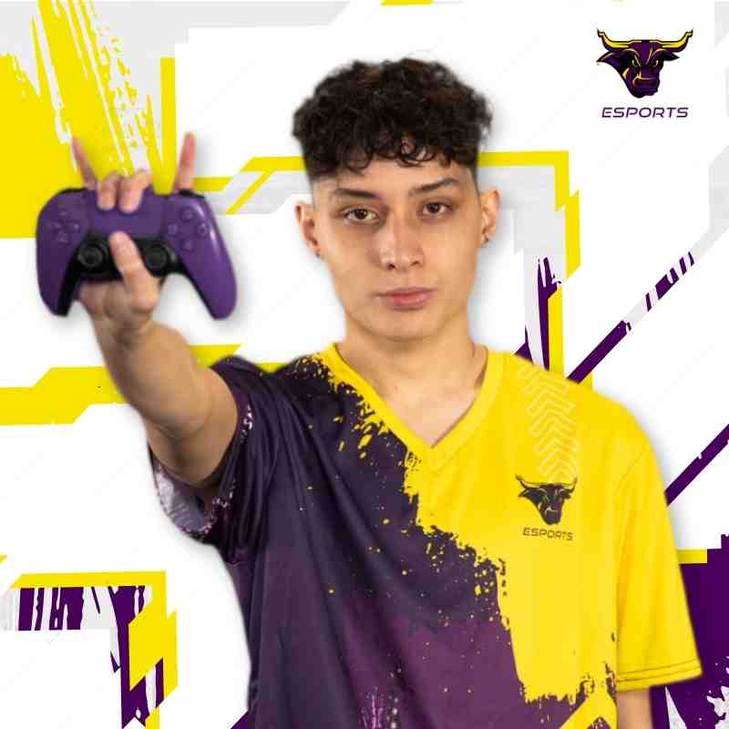 Fluid wearing gold and purple jersey
