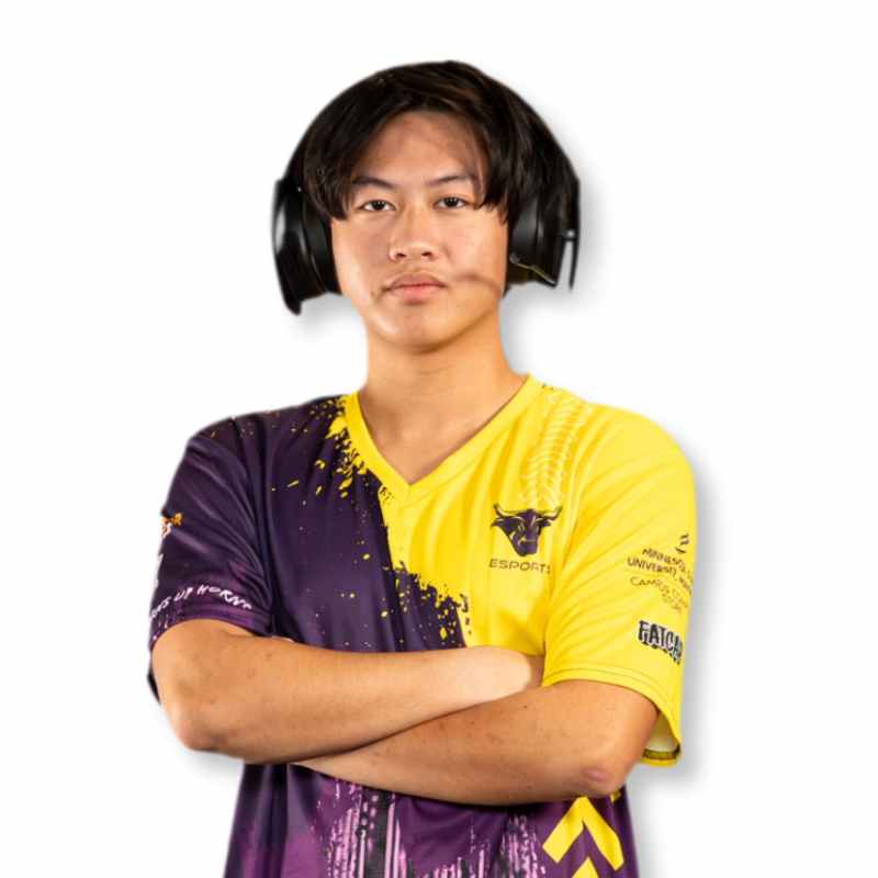 Student wearing gold and purple jersey