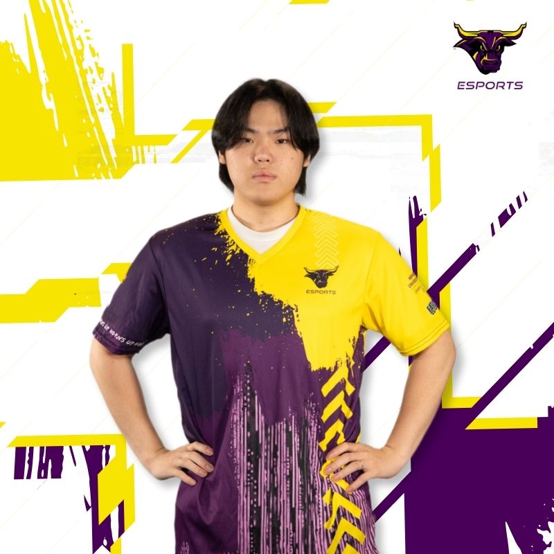 Minsang wearing yellow and purple jersey