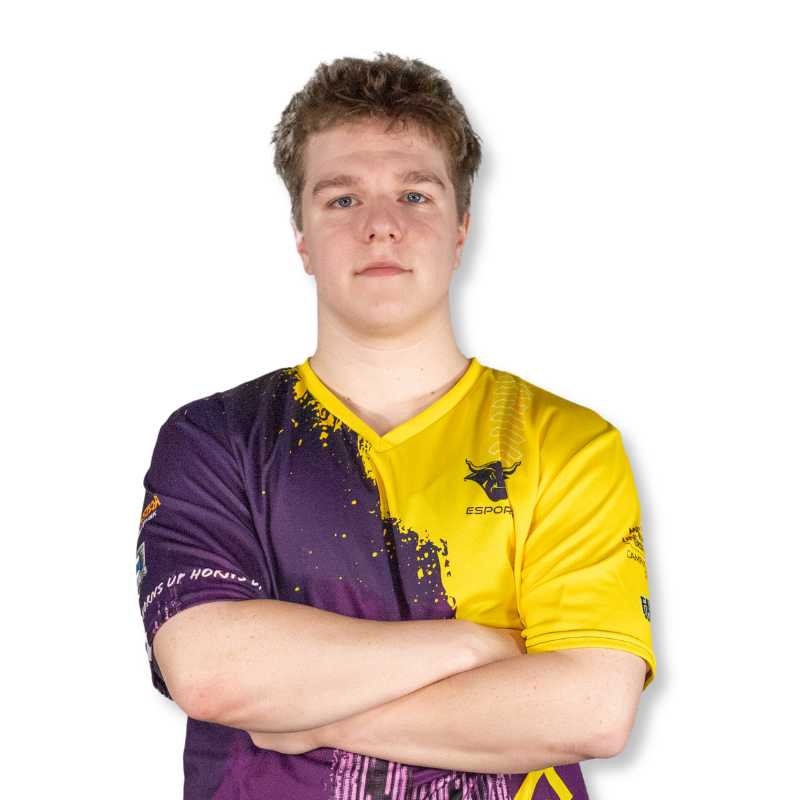 Student Blake wearing gold and purple jersey